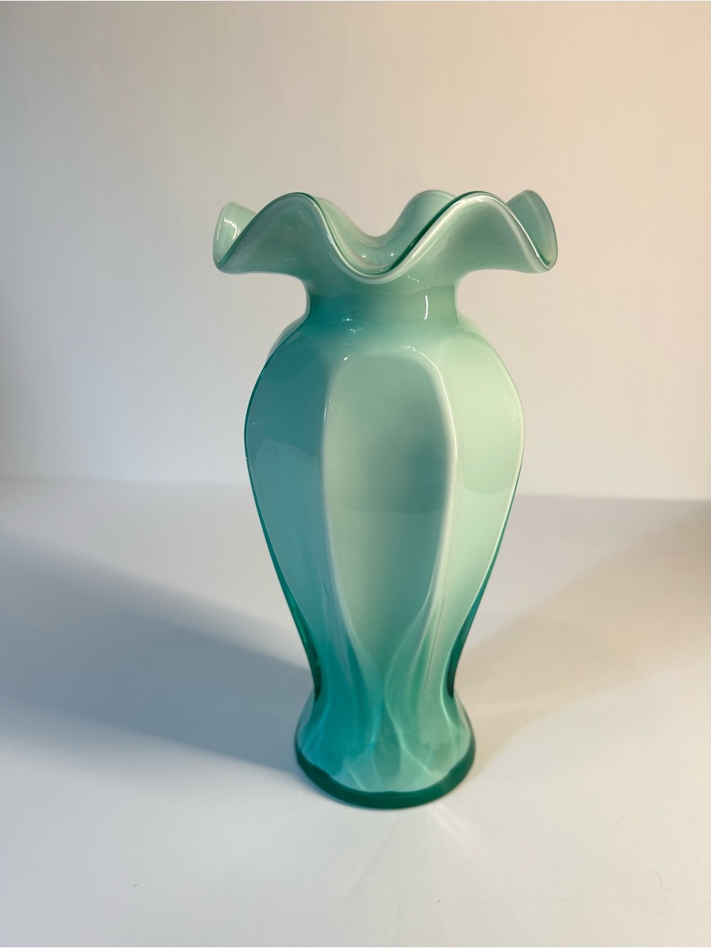 Turquoise Ruffled Glass Vase